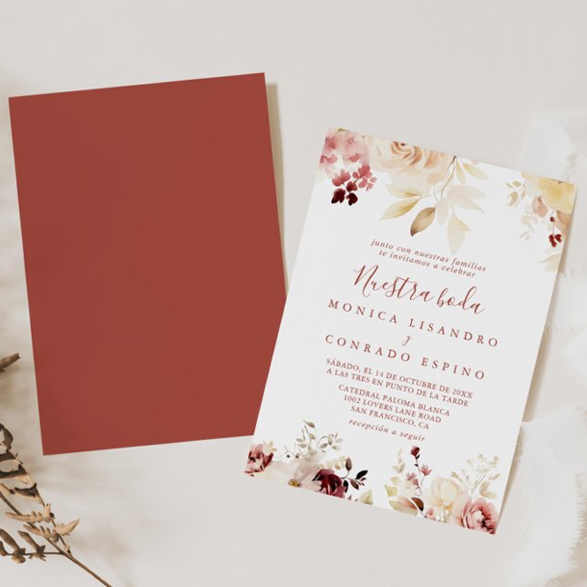 Calligraphy Gracnice Blommigt Nuestra Boda Bröllop Inbjudningar (Skapare uppladdad)