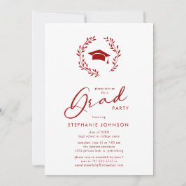 Calligraphy Grad Cap Crimson Studentfest Inbjudningar