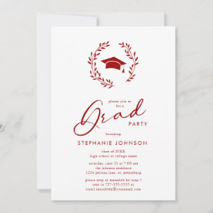 Calligraphy Grad Cap Crimson Studentfest Inbjudningar