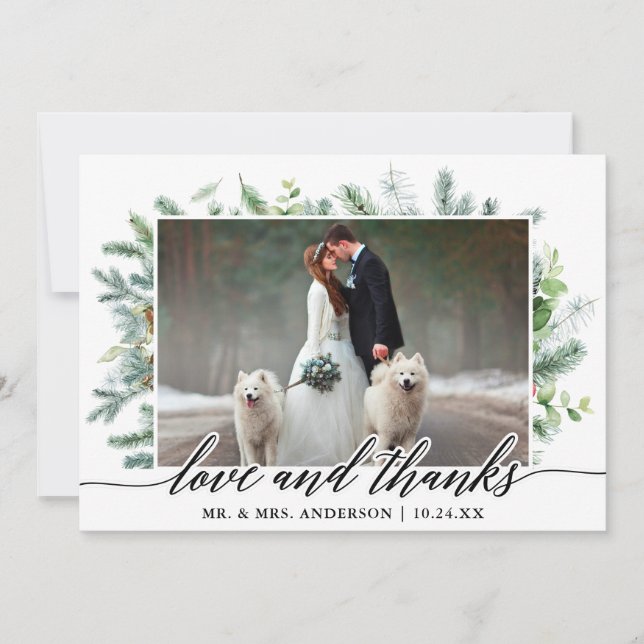 Calligraphy Greenery Gräs Kärlek Tack Bröllop Kort (Framsida)