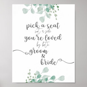 Calligraphy Greenery Plocka a Seat Bröllop Sign Poster