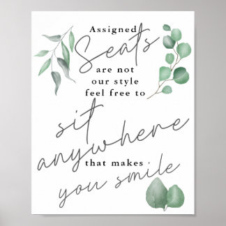 Calligraphy Greenery Sit Anywhere Bröllop-tecken Poster