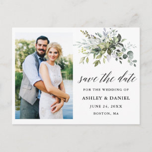 Calligraphy Grey Save the Date Photo Vykort