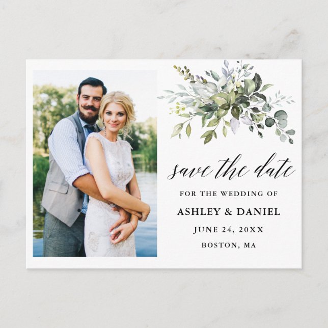 Calligraphy Grey Save the Date Photo Vykort (Framsida)