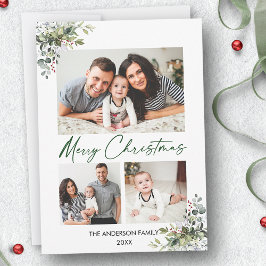 Calligraphy Grönt Bläck 3 Photo Greenery Berries Julkort