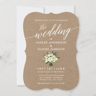 Calligraphy Grönt Blommigt Bouquet Bröllop Kraft Inbjudningar