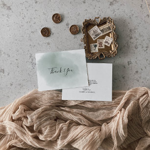 Calligraphy Grönt och White Bröllop Tack Kort