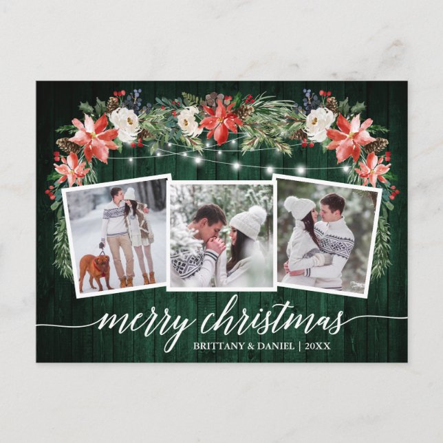 Calligraphy Grönt Wood 3 Photo Watercolor Blommigt Vykort (Framsida)