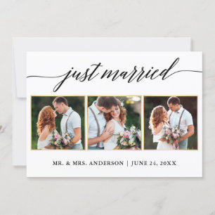 Calligraphy Guld 3 Photo Ny gifta Card Tack Kort