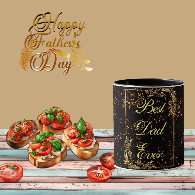 Calligraphy Guld confetti Black lycklig Fars dag Mugg (Happy Father's Day Calligraphy Gold Confetti Black Mug)