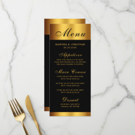 Calligraphy Guld, Luxury Black Gräns Bröllop Meny