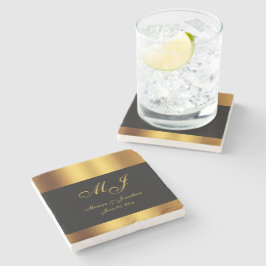 Calligraphy Guld, Luxury Black Gräns Bröllop Stenunderlägg