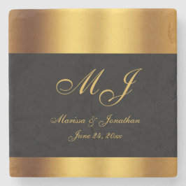 Calligraphy Guld, Luxury Black Gräns Bröllop Stenunderlägg