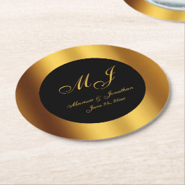 Calligraphy Guld, Luxury Black Gräns Bröllop Underlägg Papper Rund