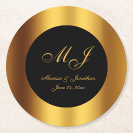 Calligraphy Guld, Luxury Black Gräns Bröllop Underlägg Papper Rund