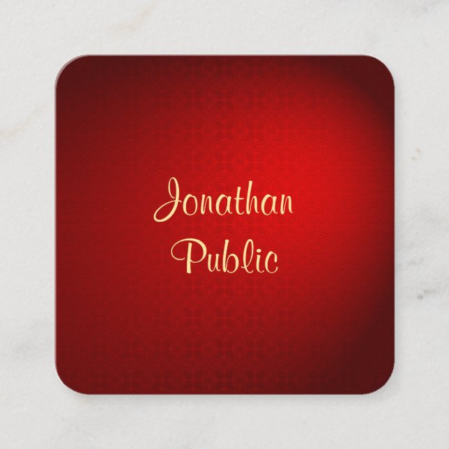 Calligraphy Guld Text Template Elegant Red Damask Fyrkantigt Visitkort (Framsida)