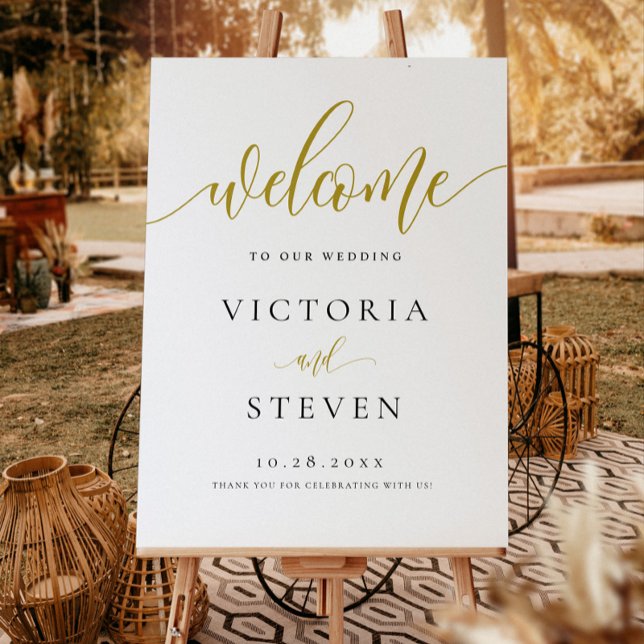 Calligraphy Guld Welcome Bröllop Sign Poster (Skapare uppladdad)