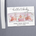 Calligraphy Heart 3 Photo Hej Baby Magnet Card<br><div class="desc">Modern,  minimalistisk,  enkelt Calligraphy Script Heart Hej Photo Announcement Magnet Card - 3 foton</div>