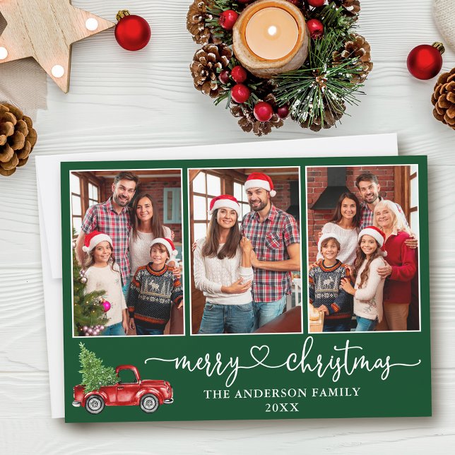 Calligraphy Heart 3 Photo jul Red Lastbil Julkort (Customize to add text to back of card or to change background color of card.)