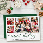 Calligraphy Heart 5 Photo Jul Grönt Julkort<br><div class="desc">Modern Calligraphy Heart Script 5 Photo Family Photo Collage God jul Card - Grönt Script</div>