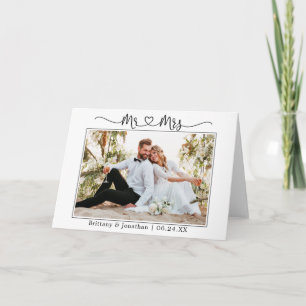 Calligraphy Heart Bröllop Mr. och Photo Fold Tack Kort