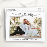 Calligraphy Heart Bröllop, Mr. Photo Tack Vykort<br><div class="desc">Modern minimalistisk enkel calligrafiskript Mr. och Heart Bröllop Bride and Groom Photo Tack Postcard</div>