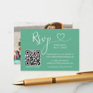 Calligraphy Heart Bröllop Neo Mint Grönt QR OSA Tilläggskort