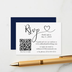 Calligraphy Heart Bröllop QR Blue OSA Tilläggskort