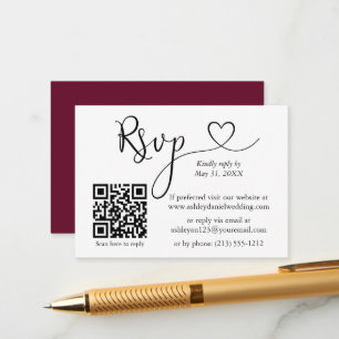 Calligraphy Heart Bröllop QR Burgundy OSA Tilläggskort