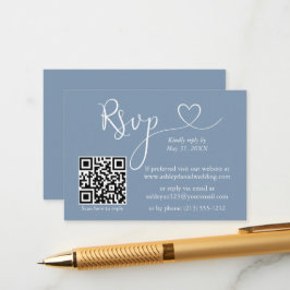 Calligraphy Heart Bröllop QR OSA Dusty Blue Tilläggskort