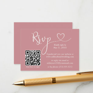 Calligraphy Heart Bröllop QR OSA Dusty Ro Tilläggskort