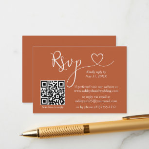 Calligraphy Heart Bröllop QR OSA Terracotta Tilläggskort