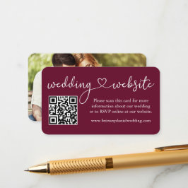 Calligraphy Heart Bröllop Webben QR Photo Burgundy Tilläggskort
