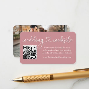 Calligraphy Heart Bröllop Webben QR Photo Dusty Ro Tilläggskort