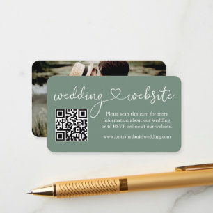 Calligraphy Heart Bröllop Webben QR Photo Sage Grö Tilläggskort
