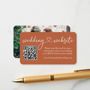 Calligraphy Heart Bröllop Webben QR Photo Terracot Tilläggskort