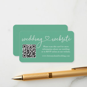 Calligraphy Heart Bröllop webbplats QR Mint Grönt Tilläggskort