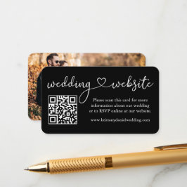 Calligraphy Heart Bröllop webbplats QR Photo Black Tilläggskort