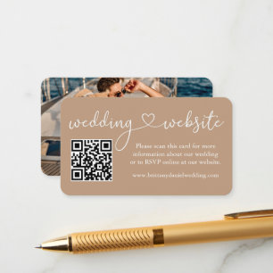 Calligraphy Heart Bröllop webbplats QR Photo Taupe Tilläggskort