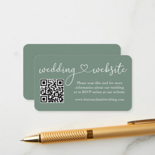 Calligraphy Heart Bröllop webbplats QR Sage Grönt Tilläggskort
