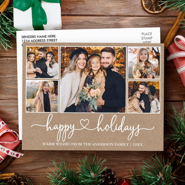 Calligraphy Heart Glad helg Kraft 5 Photo Vykort (Customize to change your personalized text size or text style.)