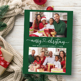 Calligraphy Heart God jul Grönt 2 Photo Vykort