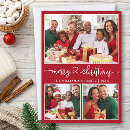 Calligraphy Heart God jul Red 3 Photo Julkort