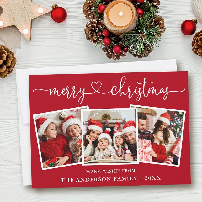 Calligraphy Heart God jul Red 3 Photo Julkort (Customize to add text to back of card or to change background color of card.)