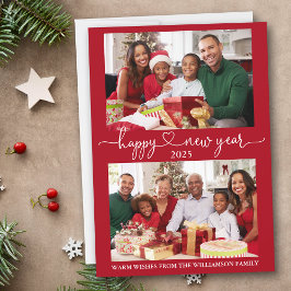 Calligraphy Heart Gott nytt år Red 2 Photo Julkort