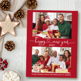 Calligraphy Heart Gott nytt år Red 2 Photo Vykort