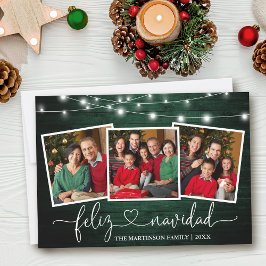 Calligraphy Heart Grönt Wood Ljus Feliz Navidad Julkort