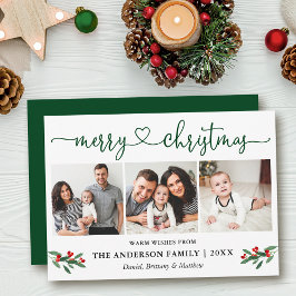 Calligraphy Heart jul Holly 3 Photo Grönt Julkort