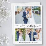 Calligraphy Heart Mr. och Mrs. 4 Photo Bröllop Tack Kort<br><div class="desc">Modern minimalistisk enkel calligrafi-skript Mr. och Mrs. Heart Bröllop Bride and Groom 4 Photo Tackyou Card</div>