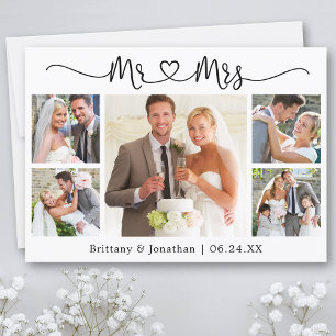 Calligraphy Heart Mr. och Mrs. 5 Photo Bröllop Tack Kort